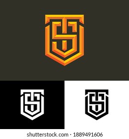 Combination Of Letter T, Letter S, And Letter U For Logo Or Initial. Embossed 3d Effect Of Symbol And Graphic Illustration.