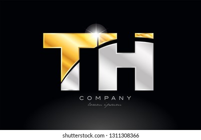 combination letter th t h alphabet logo icon design with gold silver grey metal on black background suitable for a company or business