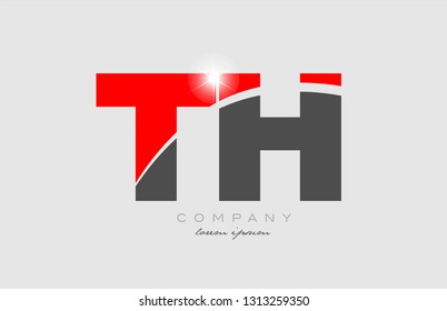 combination letter th t h in grey red color alphabet logo icon design suitable for a company or business