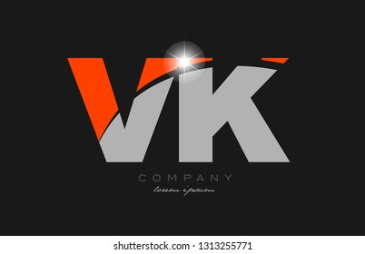 combination letter vk v k in grey orange color alphabet logo icon design suitable for a company or business