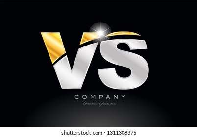combination letter vs v s alphabet logo icon design with gold silver grey metal on black background suitable for a company or business