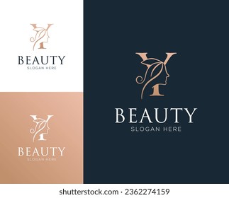 Letra Y de combinación con el logotipo de los elementos de belleza de la mujer ilustración vectorial