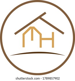 a combination of the letters M and H with a slash on top which is designed like a roof