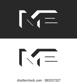 Combination letters ME logo initials wedding invitation or business card emblem, creative isometric geometric shape M and E