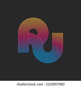 Combination letters PU or UP logo monogram creative offset lines linear design, linked two overlapping letters P and U trendy colorful gradient.