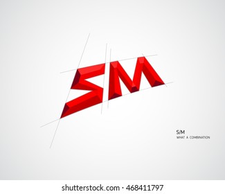 Combination of Letters S and M. Abstract Vector Color Logo Design Template. Creative Red Concept Icon