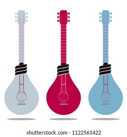 Combination of light bulb and guitar, isolated on white background.	