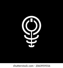 a combination of a light bulb logo with a power button with a simple shape, kombinasi logo lampu bohlam dengan tombol power dengan shape sederhana