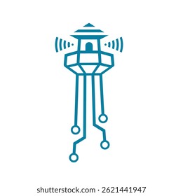 the combination of lighthouse and technology, vector art.