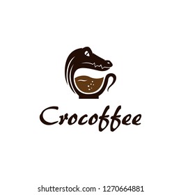 A combination of a lizard or crocodile with a cup for the coffee logo template icon