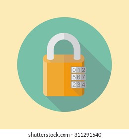 Combination lock, flat style. lock icon, isolated, with long shadow.  Padlock.  Vector  illustration.