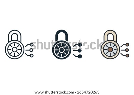 combination lock  icons isolated on White Background. Flat style design