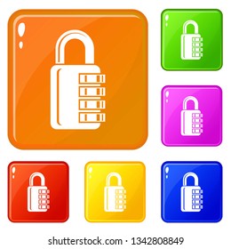 Combination lock icons set collection vector 6 color isolated on white background