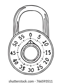 Combination Lock Line Drawing Vector