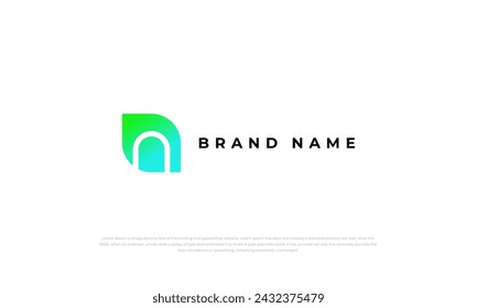 logotipo de combinación de forma abstracta de hoja de gradación verde y forma de letra n puerta