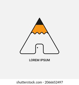 combination logo between cabin and pencil. logo vintage concept pencil and cabin.
