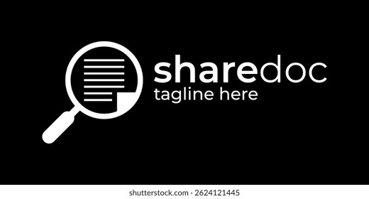 combination logo design of magnifying glass and document, folder, logo for data search, application, symbol, icon, idea, creative.