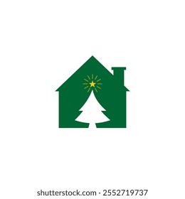 combination logo of a house with a pine tree for Christmas
