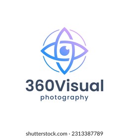 The combination logo of the lens and the 360 movement line. It is suitable for use as a photography logo