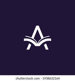 Combination logo of letter A initials and modern and cool book icon