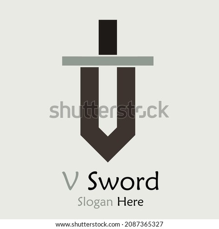 combination logo letter v and sword vector illustration design