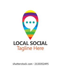 Logo de combinación del concepto de logotipo del símbolo local o del pin y del chat