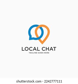 Logo de combinación del concepto de logotipo del símbolo local o del pin y del chat