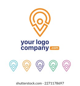 Logo de combinación del concepto de logotipo del símbolo local o del pin y del chat