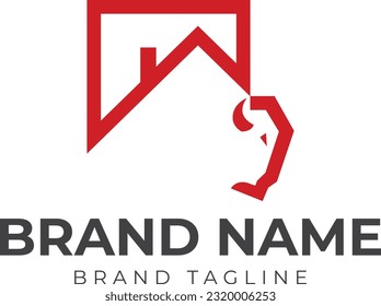 combination logo made from bison and house logo, bison house logo template