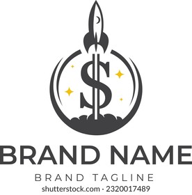 combination logo made from a coin and rocket logo, rocket coin logo template.