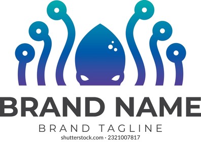 combination logo made from kraken with technology circuit logo, logo template.