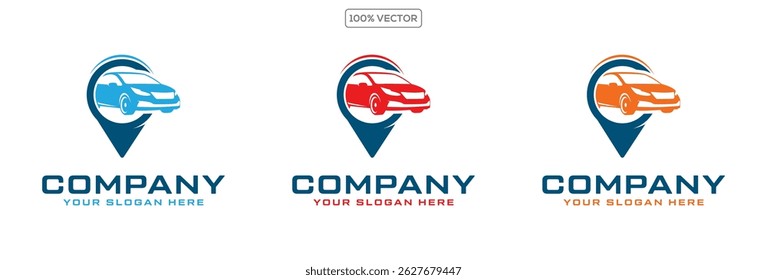 Logotipo de combinação de mapas e logotipo de carro design conceito vetor ilustração stock