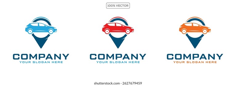 Logotipo de combinação de mapas e modelo de ilustração de vetor de conceito de design de logotipo de carro