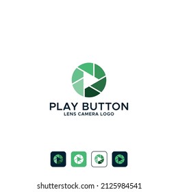 Combination logo of play button, and camera lens. Make this logo very smart and strong. Best for studio. entertainment, media, music, startUp, apps, etc.