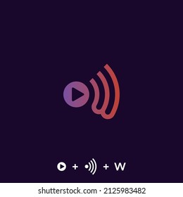 Combination logo of play button, signal symbol, and letter W. Make this logo very smart and strong. Best for studio. entertainment, media, music, startUp, apps, etc.