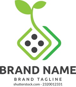 combination logo shaped from dice and plant logo, dice plant logo template