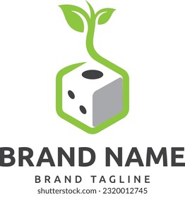 combination logo shaped from dice and plant logo, dice plant logo template