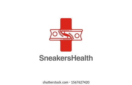 Combination logo from shoes and health symbol logo design concept