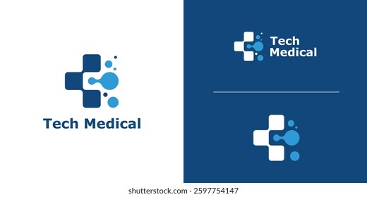 combination logo of tent plus and technology, medical tech logo, icon symbol, creative idea.
