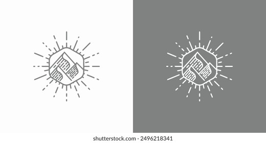 A combination logo that combines the shape of mountains and sunlight. Icons for business, outdoor, travel, tattoo and personal branding.