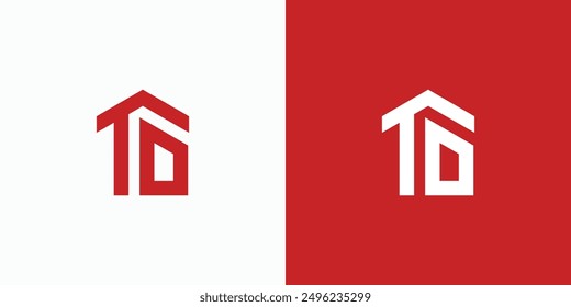 Combination logo that combines the shape of a house with the initials T and D. Icon for business, construction, architecture, housing and personal branding.