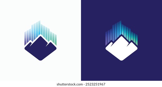 A combination logo that combines the shape of a mountain, and aurora light. Icon for business, outdoor, travel, and personal branding.