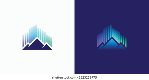 A combination logo that combines the shape of a mountain, and aurora light. Icon for business, outdoor, travel, and personal branding.