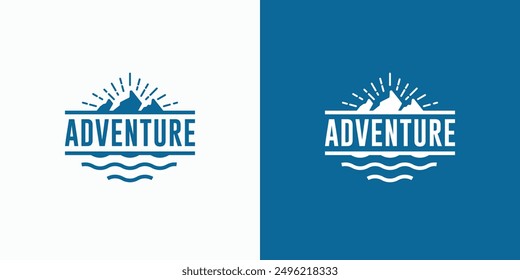 A combination logo that combines the shapes of mountains, water and sunlight. Icons for business, outdoor, travel and personal branding.