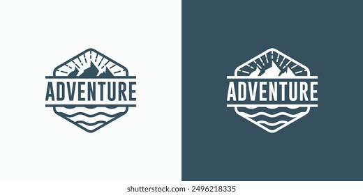 A combination logo that combines the shapes of mountains, water and sunlight. Icons for business, outdoor, travel and personal branding.