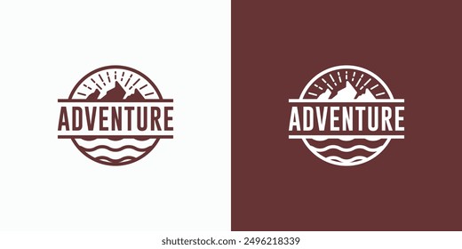 A combination logo that combines the shapes of mountains, water and sunlight. Icons for business, outdoor, travel and personal branding.