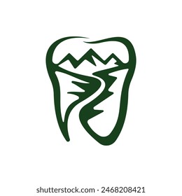 Combination logo vector featuring Tooth, river and mountain is simple and modern. Suitable for the health and medical industry.