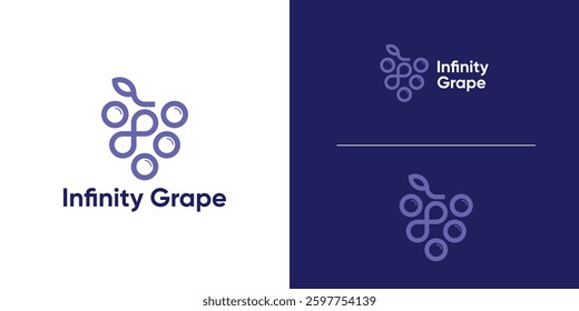 combination logo of wine and infinity, connection, fresh drink logo, loop, fruit, symbol, icon, creative idea.