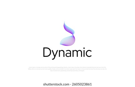 combination logomark, pictogram and monogram letter D for dynamic. abstract letter D combined with gradient blue purple color and wavy dynamic lines.