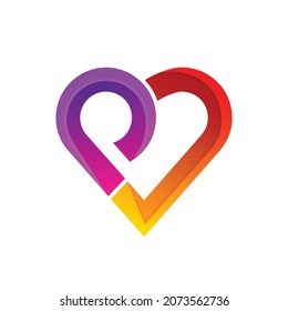 Combination Love and initial Letter P and V with color gradient in white background. Logo Designs Vector editable as you wish
